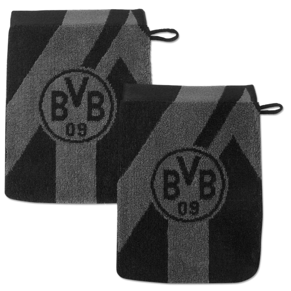 Borussia Dortmund - Waschhandschuh grau/schwarz 2er Set